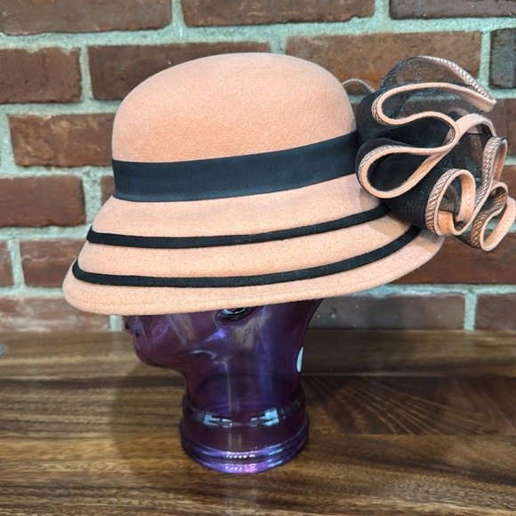 COPY - Elegant Salmon and Black Women's Cloche Hat - Picture 2 of 7